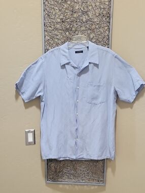 Club Room Casual Men's Linen Light Blue Short-Sleeve Button-up Shirt